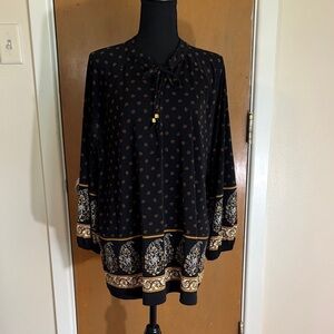 Michael Kors Black Floral-Print Tie-Neck Tunic